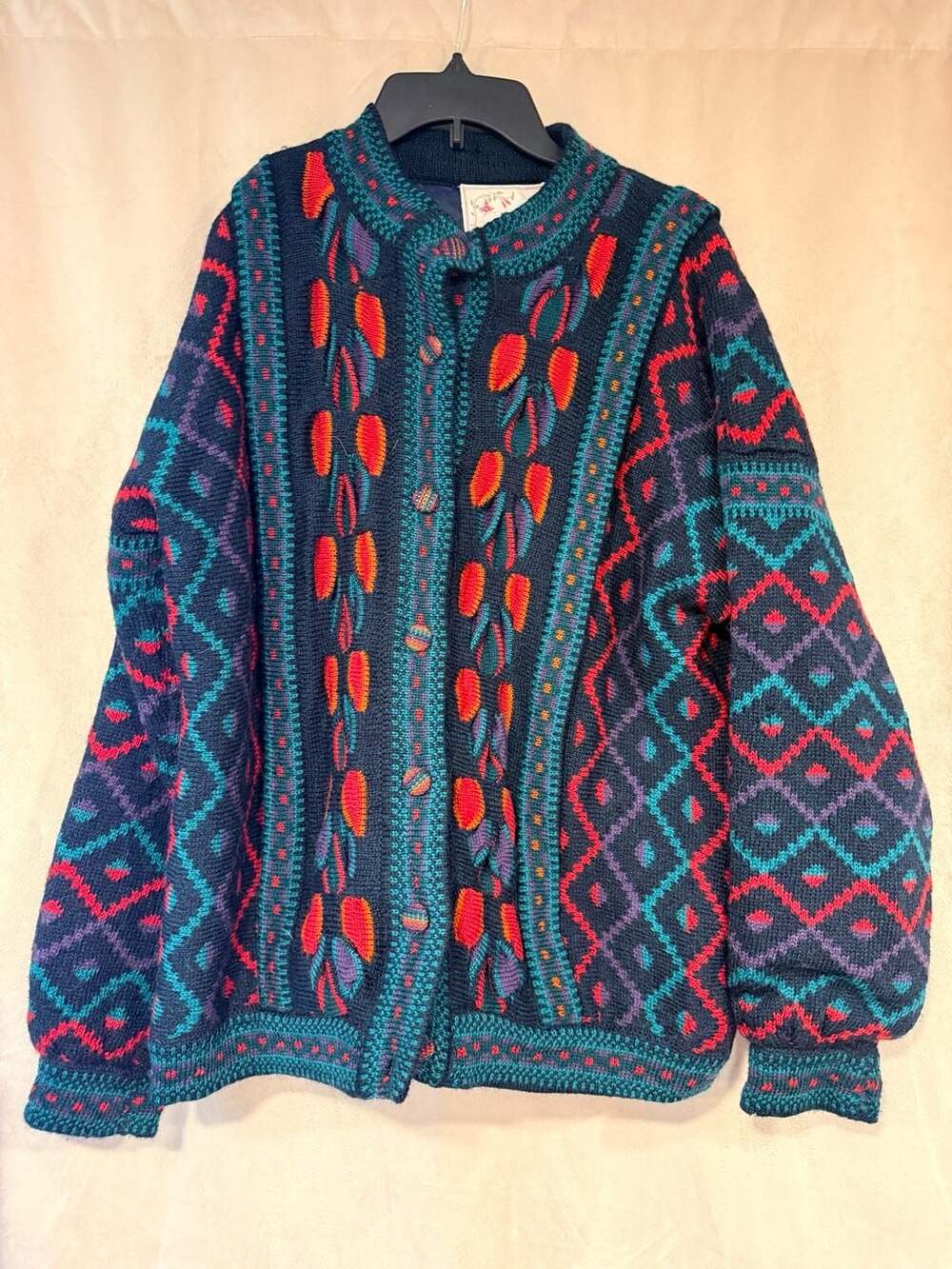Bebhinn Marten Vintage Irish Wool Patterned Button Cardigan XL measurement